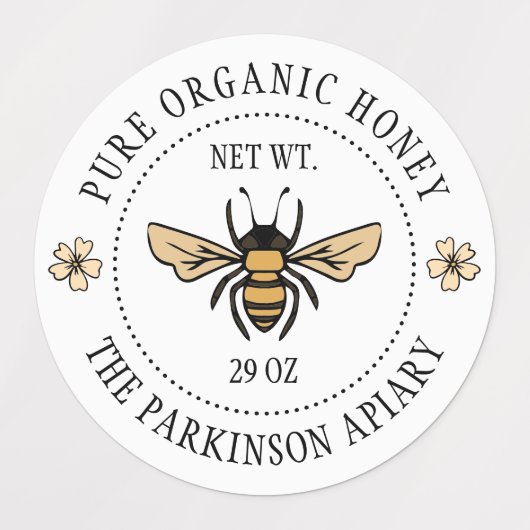 Apiary White Floral Honey Bee Illustration Apiary Labels (Design 2)