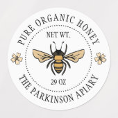 Apiary White Floral Honey Bee Illustration Apiary Labels (Design 1)