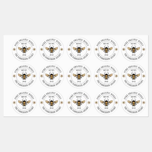 Apiary White Floral Honey Bee Illustration Apiary Labels (Vel)