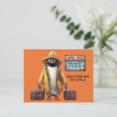 Apil gek dag pinguïn met koffers briefkaart (Staand voorkant)