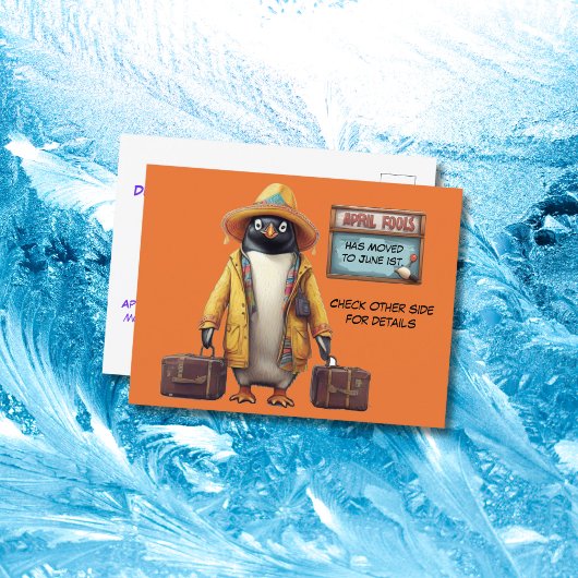 Apil gek dag pinguïn met koffers briefkaart