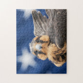 Aplomado-valk met vlag legpuzzel (Verticaal)