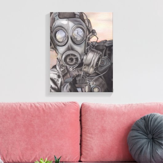 Apocalypse Prepper in Gas Mask Art Piece Canvas Afdruk (Insitu (Woonkamer))