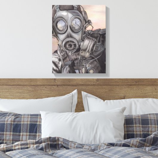 Apocalypse Prepper in Gas Mask Art Piece Canvas Afdruk (Insitu (Slaapkamer))
