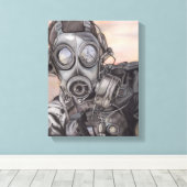 Apocalypse Prepper in Gas Mask Art Piece Canvas Afdruk (Insitu (Houten vloer))