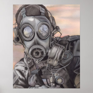Apocalypse Prepper in Gas Mask Art Piece Poster