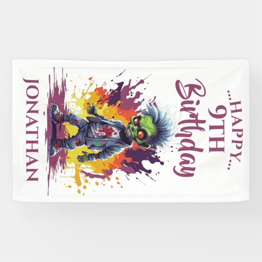 Apocalypse Verjaardag Zombie Jongen Spandoek (Horizontaal)