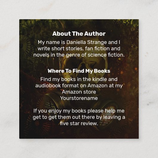 Apocalyptic Sci-fi Book Author Vierkante Visitekaartje (Achterkant)