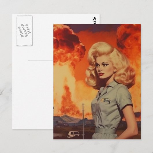 Apocalyptische blonde  vrouw briefkaart (Voorkant / Achterkant)