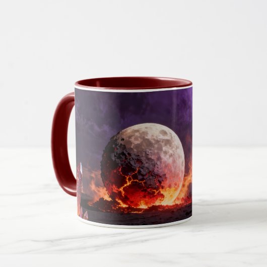 Apocalyptische Brandende Maan Accent Mok (Voorkant links)