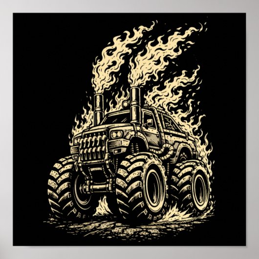 Apocalyptische Monstertruck in Vlammen Poster (Voorkant)