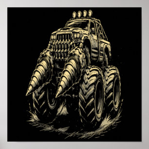 Apocalyptische Monstertruck met Dubbele Boormachin Poster