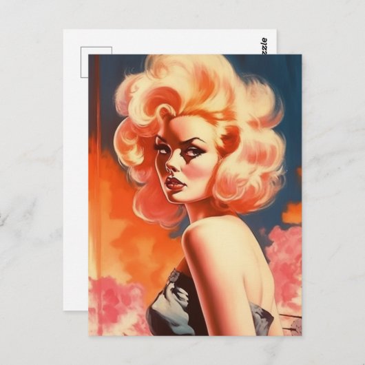 Apocalyptische retro-vrouw briefkaart (Voorkant / Achterkant)