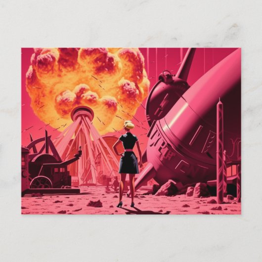 Apocalyptische roze ruimte blonde vrouw briefkaart (Voorkant)