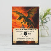 Apocalyptische Vuurdraak Over Brandende Verjaardag Kaart (Staand voorkant)