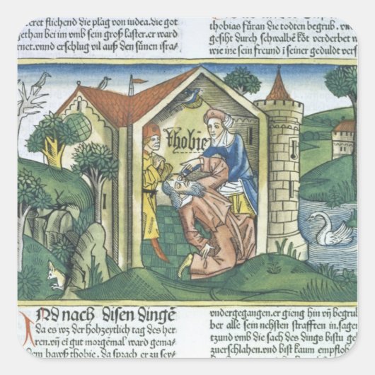 Apocrypha: Tobit is verblind door spinnendrukkinge Vierkante Sticker (Voorkant)
