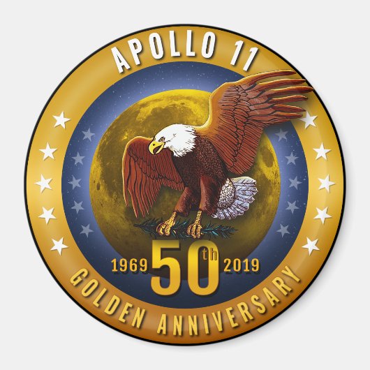 Apollo 11 50th Jubileum Golden Eagle en Moon - Magneet (Voorkant)