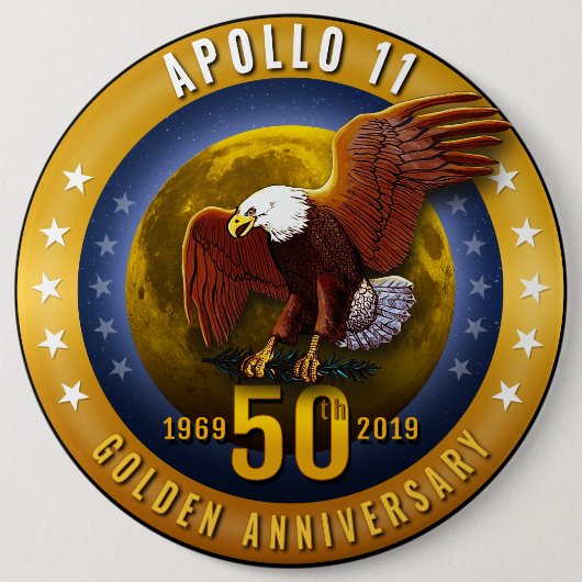 Apollo 11 50th Jubileum Golden Eagle en Moon - Ronde Button 6,0 Cm (Voorkant)