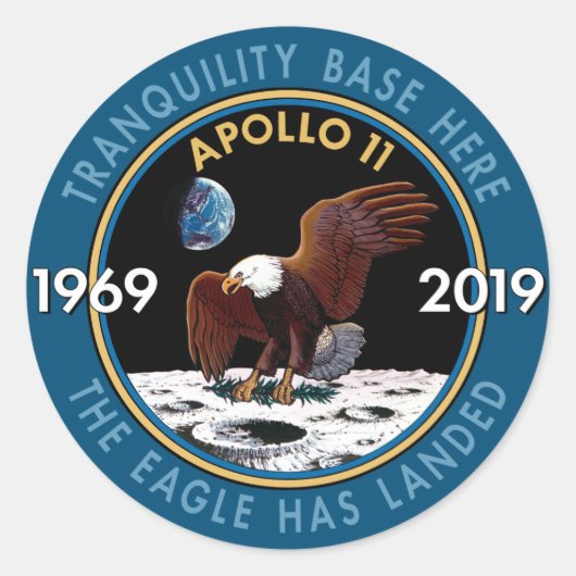 Apollo 11 50th Jubileum Mission Patch Insignia Ronde Sticker (Voorkant)