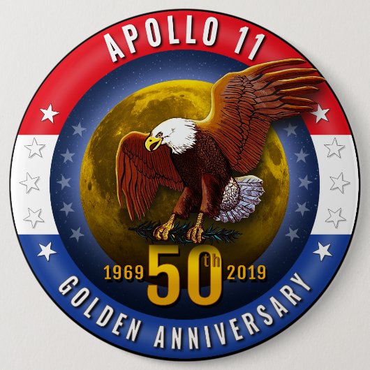 Apollo 11 50th Jubileum Patriotic Moon Eagle - Ronde Button 6,0 Cm (Voorkant)