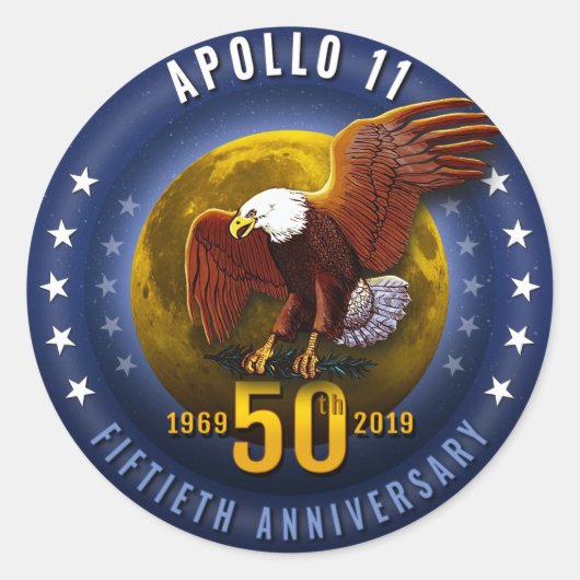 Apollo 11 50th Jubileum Starfield Moon Eagle - Ronde Sticker (Voorkant)