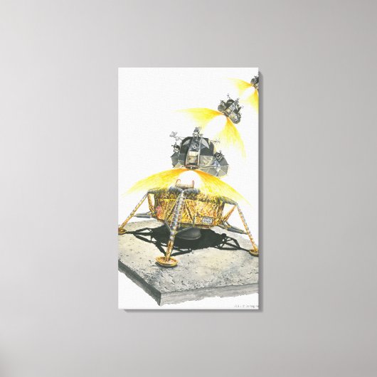 Apollo 11 Eagle-module die uit de maan gaat Canvas Afdruk (Voorkant)