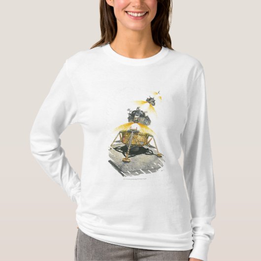 Apollo 11 Eagle-module die uit de maan gaat T-shirt (Voorkant)