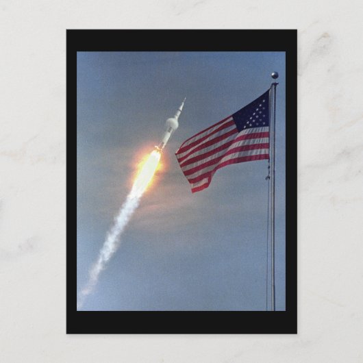 Apollo 11 lancering, met vlag, NASA Briefkaart (Voorkant)