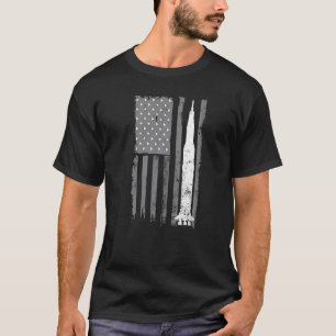 Apollo 11 Saturn V Rocket American Flag Space Laun T-shirt