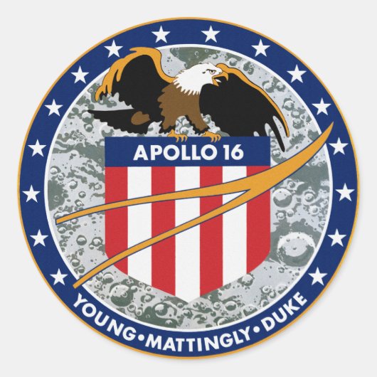 Apollo 16 NASA-missiepatchlogo Ronde Sticker (Voorkant)