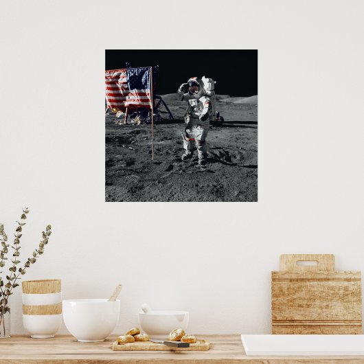 Apollo 17 Astronaut Salutes American Flag Poster (Keuken)