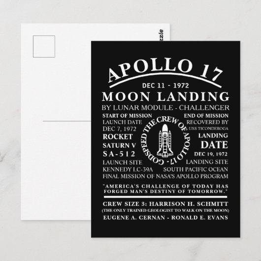 Apollo 17 Gedetailleerd symbool voor ruimtevaart Briefkaart (Voorkant / Achterkant)