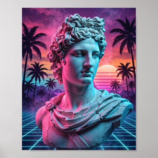 Apollo-buste — Vaporwave Grieks standbeeld Poster (Voorkant)