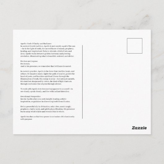 Apollo God of Light Postcard Briefkaart (Achterkant)