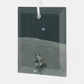 Apollo Maanlander en Aarde boven de maan Glas Ornament (Voorkant links)