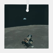 Apollo Maanlander en Aarde boven de maan Glas Ornament (Achterkant)