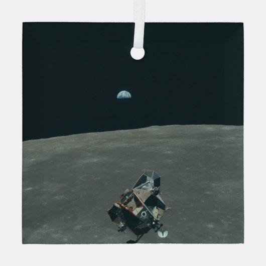 Apollo Maanlander en Aarde boven de maan Glas Ornament (Achterkant)