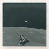 Apollo Maanlander en Aarde boven de maan Glazen Onderzetter (Voorkant)