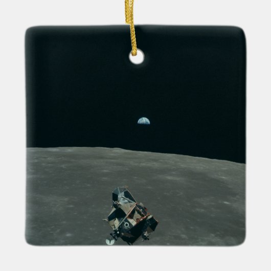 Apollo Maanlander en Aarde boven de maan Keramisch Ornament (Voorkant)