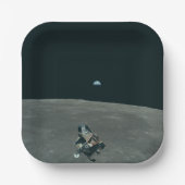 Apollo Maanlander en Aarde boven de maan Papieren Bordje (Voorkant)