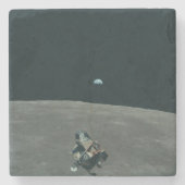 Apollo Maanlander en Aarde boven de maan Stenen Onderzetter (Voorkant)
