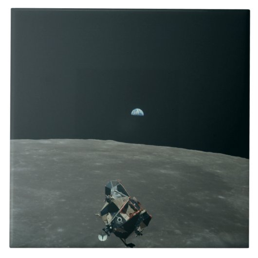 Apollo Maanlander en Aarde boven de maan Tegeltje (Voorkant)