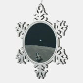 Apollo Maanlander en Aarde boven de maan Tin Sneeuwvlok Ornament (Rechts)