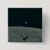 Apollo Maanlander en Aarde boven de maan Vierkante Button 5,1 Cm (Voorkant)