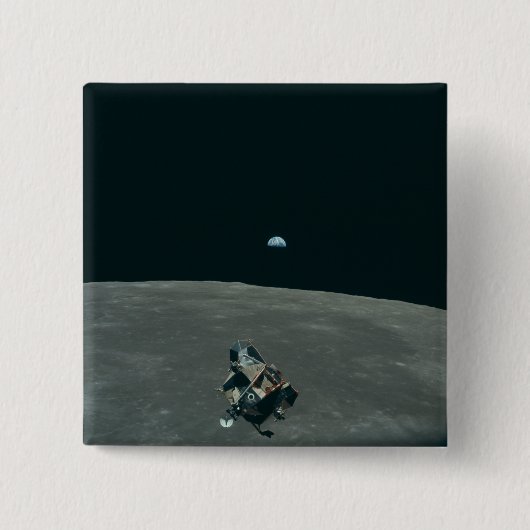 Apollo Maanlander en Aarde boven de maan Vierkante Button 5,1 Cm (Voorkant)