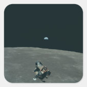 Apollo Maanlander en Aarde boven de maan Vierkante Sticker (Voorkant)