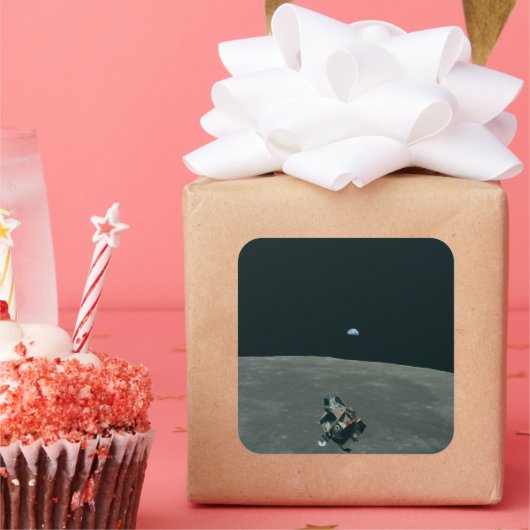 Apollo Maanlander en Aarde boven de maan Vierkante Sticker (Feest)