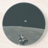 Apollo Maanlander en Aarde boven de maan Zandsteen Onderzetter (Voorkant)
