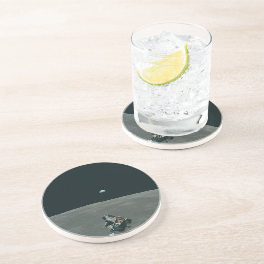 Apollo Maanlander en Aarde boven de maan Zandsteen Onderzetter (Zijkant)