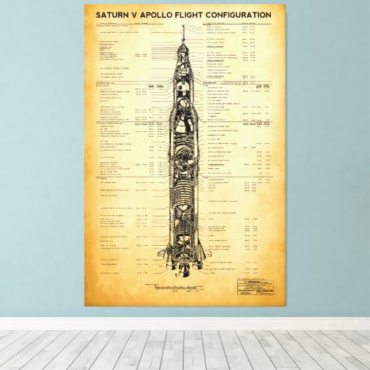 APOLLO Moon Mission SATURN V Rocket Blueprint 1967 Canvas Afdruk (Insitu (Houten vloer))